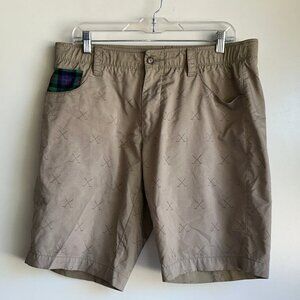 William Murray Tan Golf Club Print Performance Shorts Plaid Pocket Size 34